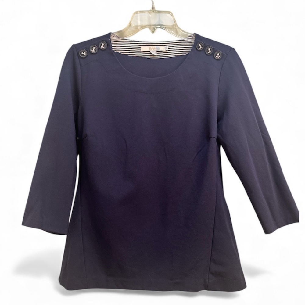 Boden Navy Blue Ponte Boatneck Top Shoulder Button Detail Size US 10 Nautical